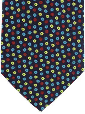 E. Marinella Silk Tie Dark Blue Red Blue Mini Flowers SALE