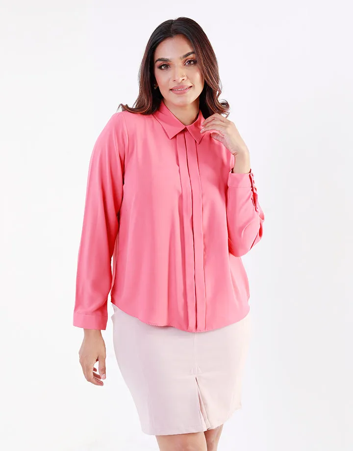 Front Box Pleated Long Sleeves Top