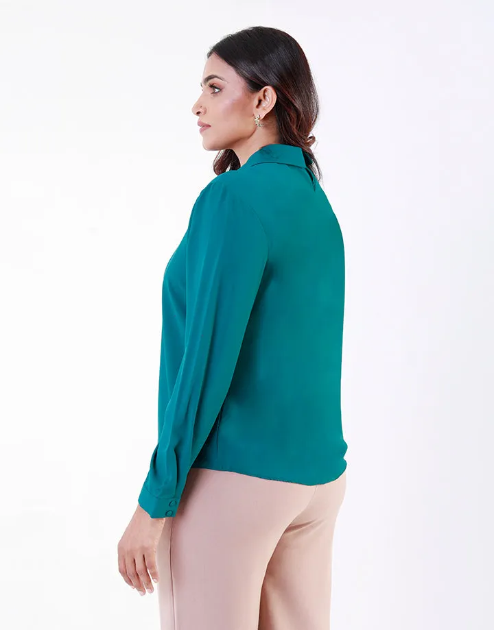 Front Box Pleated Long Sleeves Top