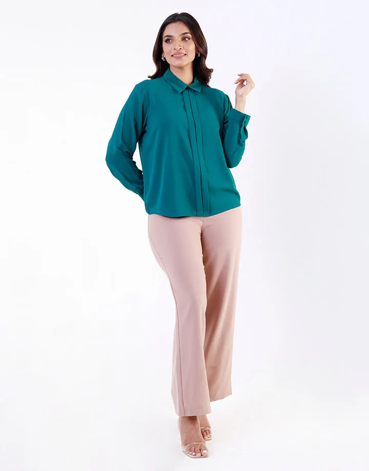 Front Box Pleated Long Sleeves Top