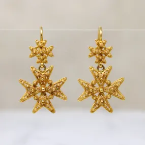 Gorgeous 18ct Cannetille Maltese Cross Earrings