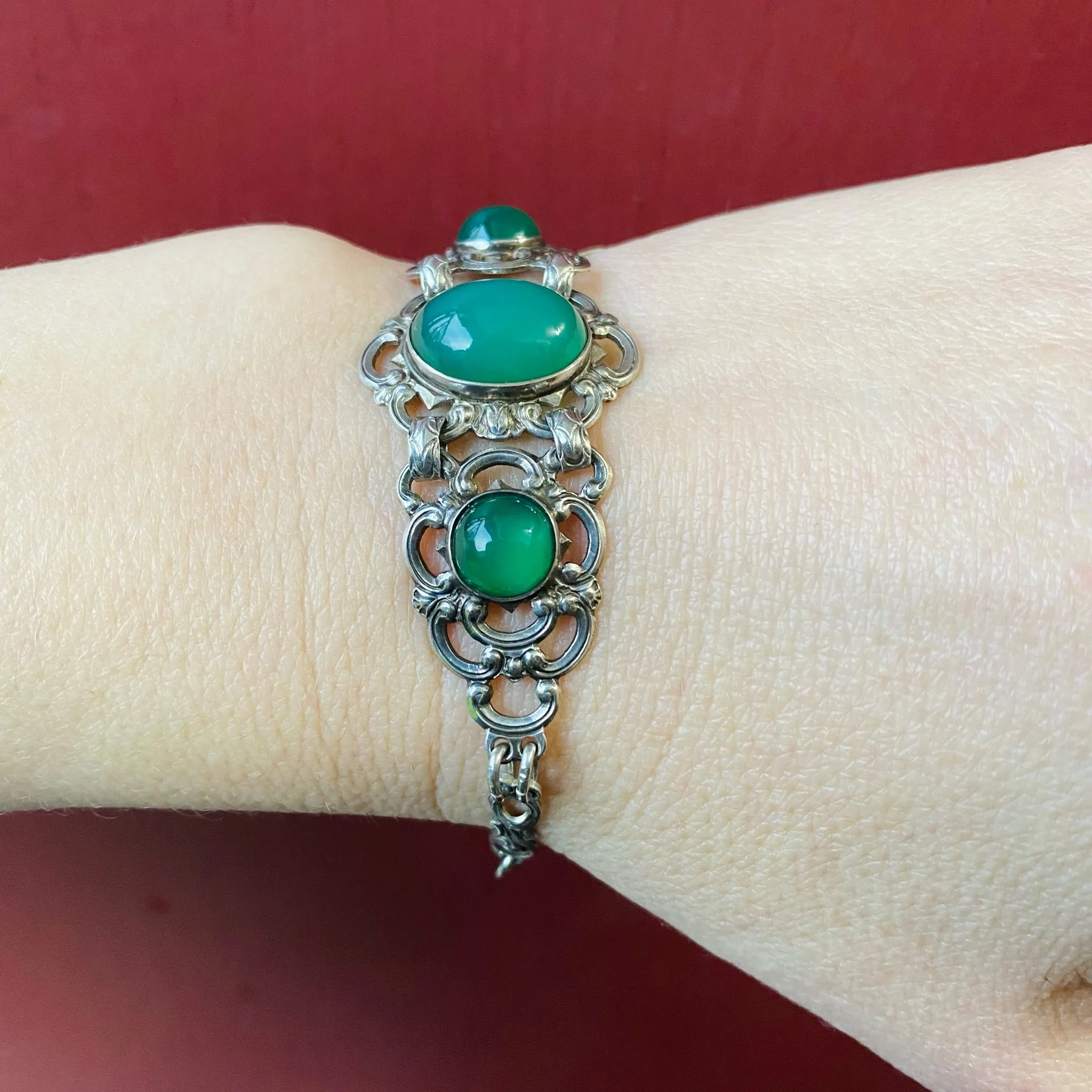 Gorgeous Silver and Chrysoprase 800 Silver Bracelet