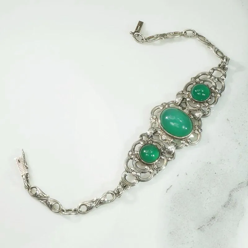 Gorgeous Silver and Chrysoprase 800 Silver Bracelet