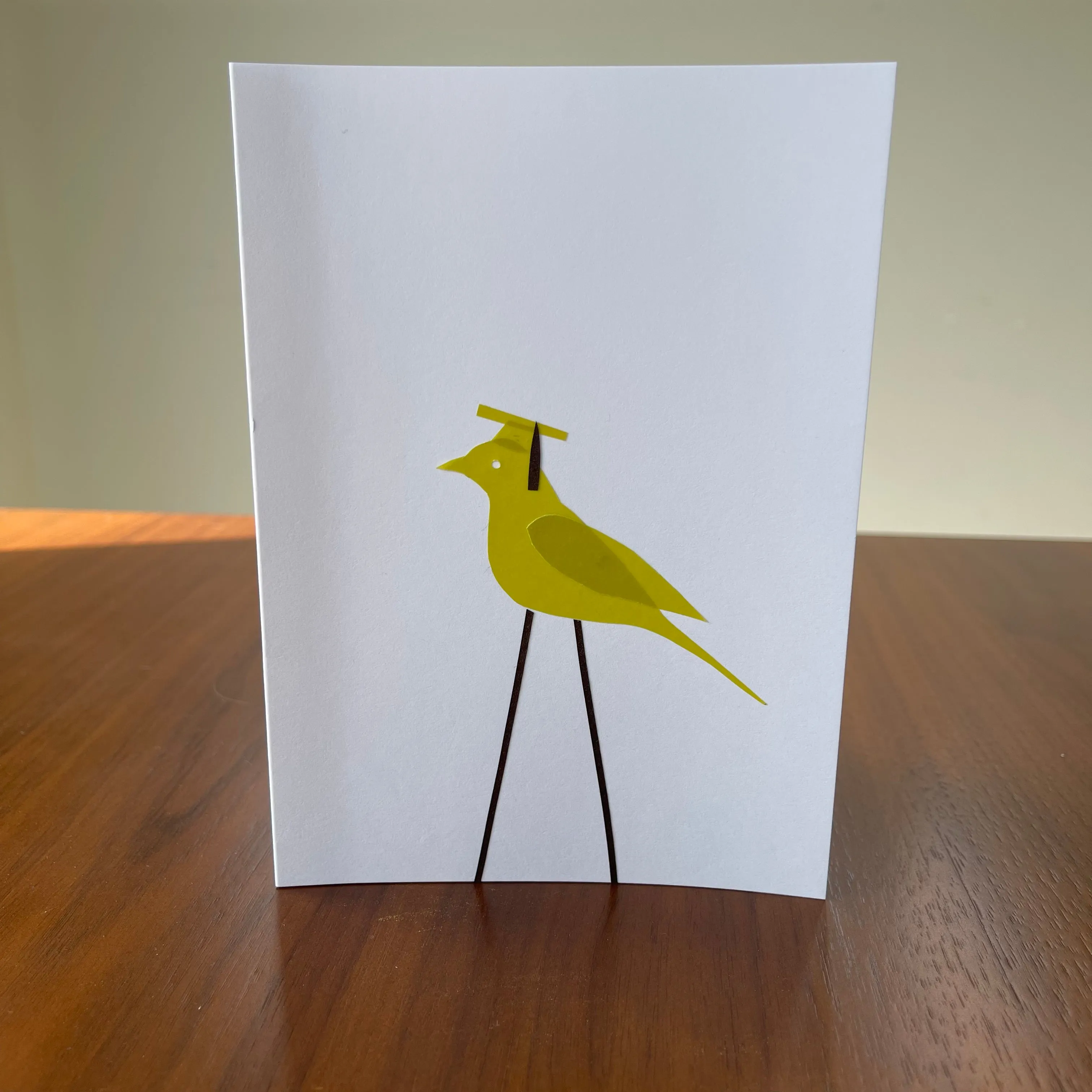 Grad Bird, handmade, cut-paper greeting card