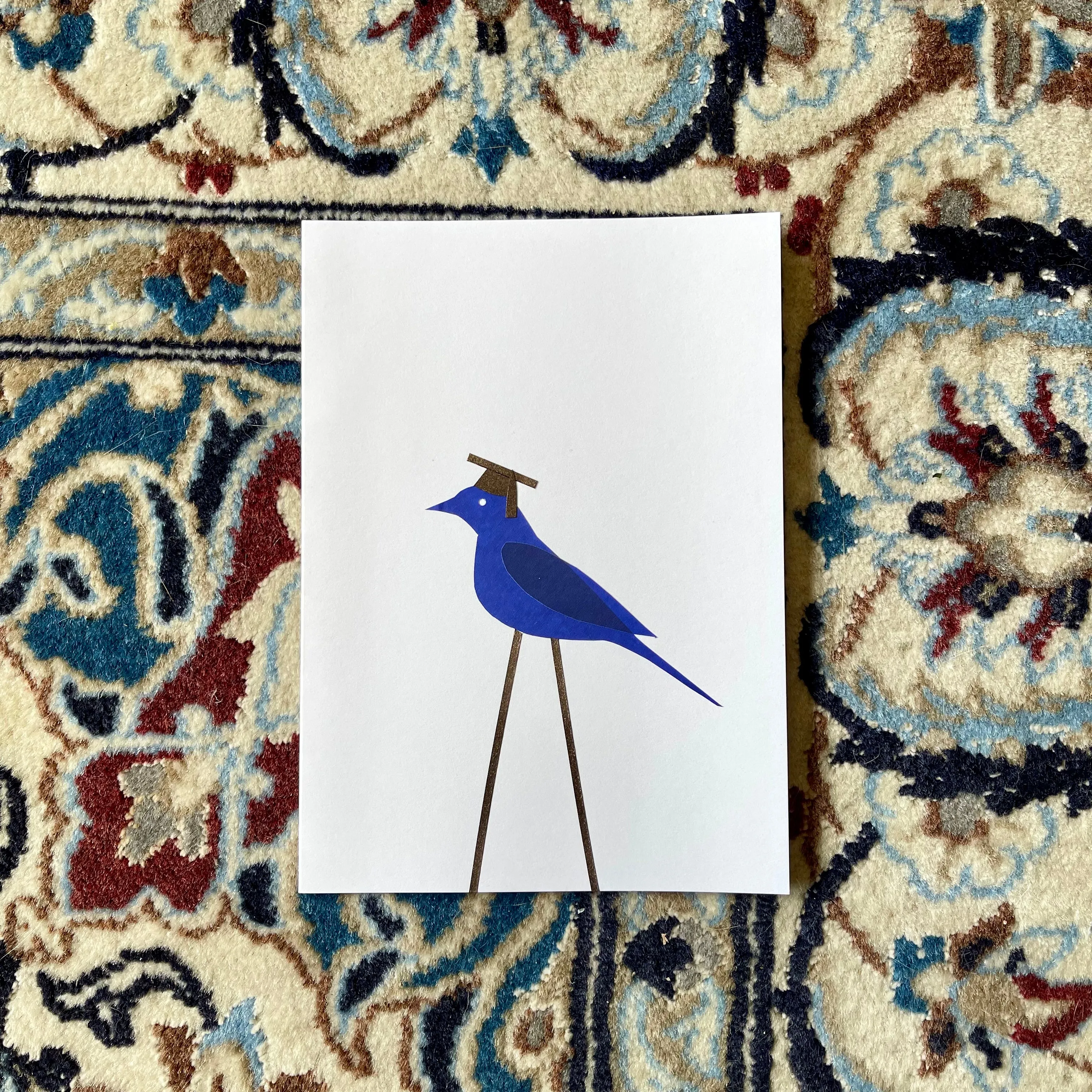 Grad Bird, handmade, cut-paper greeting card