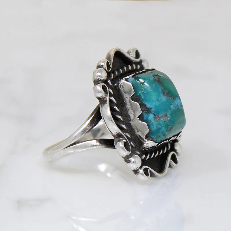 Highly Detailed Turquoise & Sterling Overlay Ring