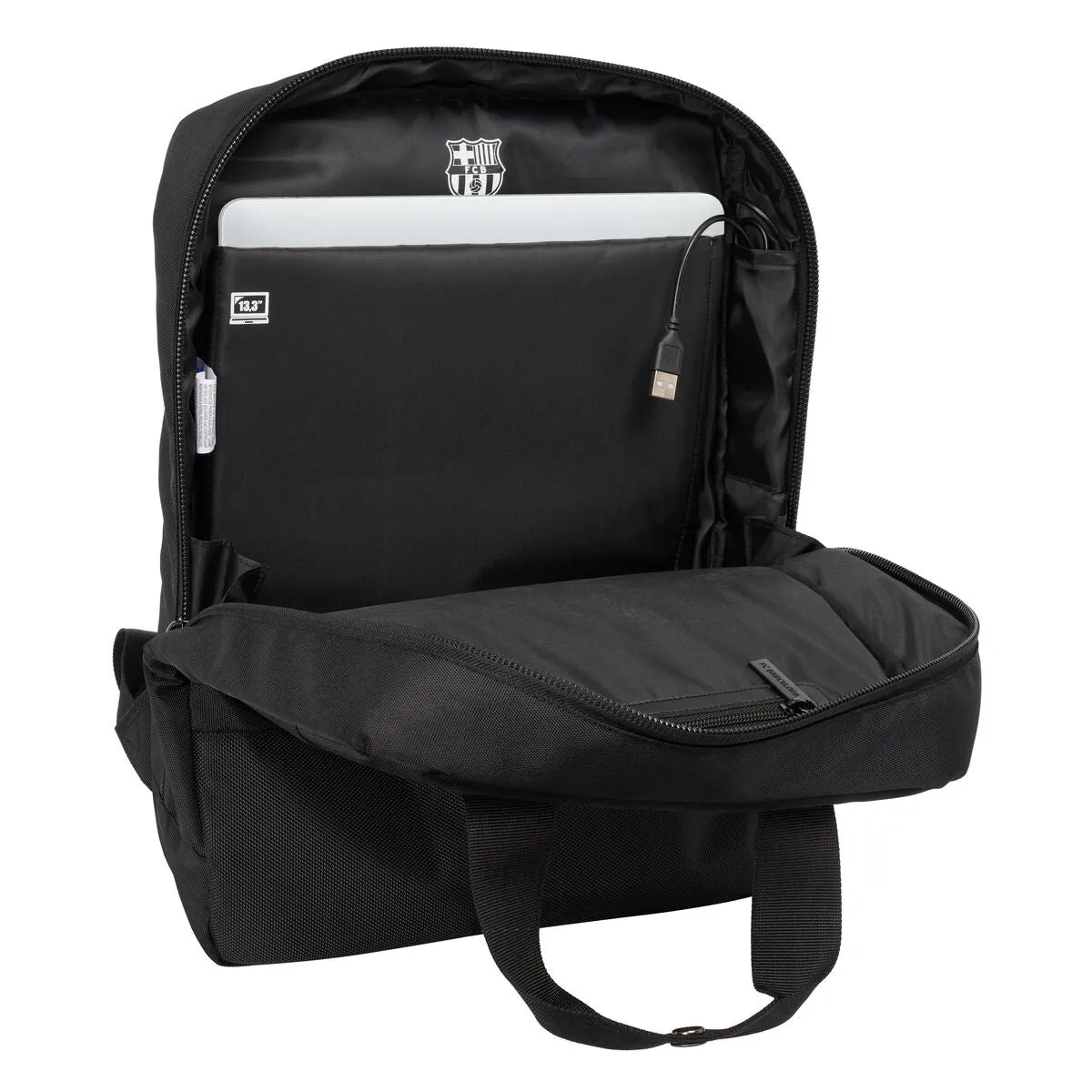 Laptop Backpack F.C. Barcelona Premium Black 29 x 39 x 11 cm 13,3"