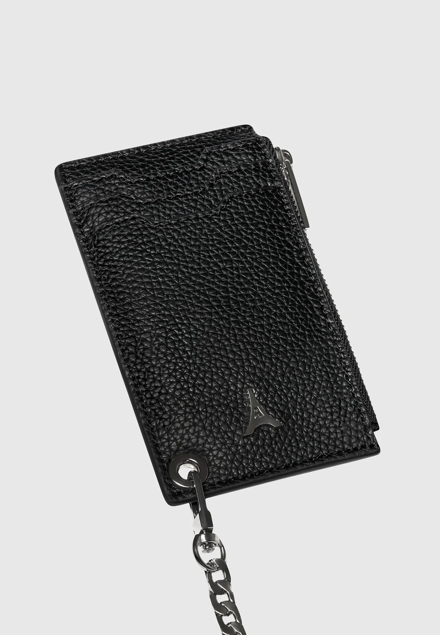 Leather Cardholder with Chain - Black