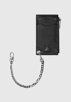 Leather Cardholder with Chain - Black