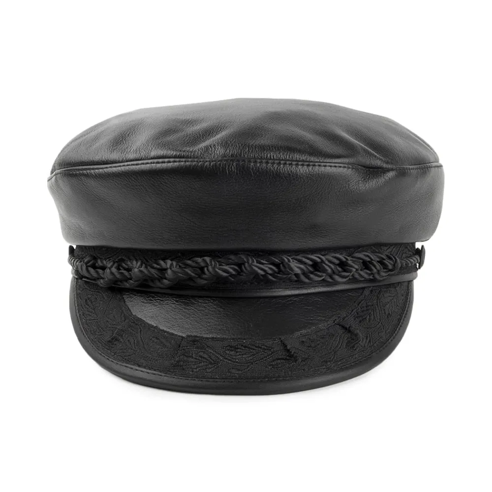 Leather Greek Fisherman Cap - Black