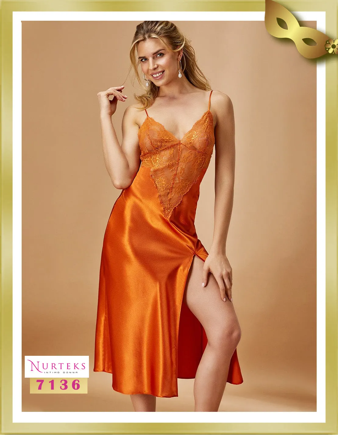 Long Satin Lingerie Nightgown 7136