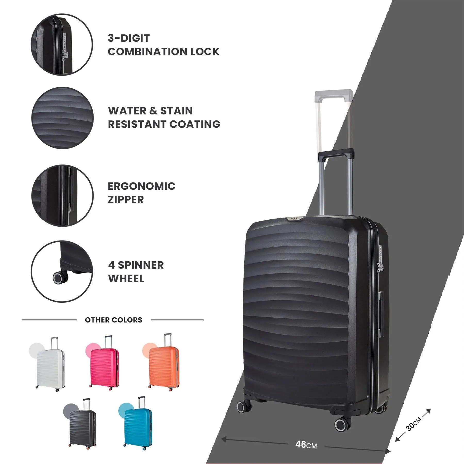 Luggage Suitcase Travel Bag Carry On Hand Cabin Check in Expandable Hard-Shell 4 Spinner Wheels Trolley Set | Sunwave