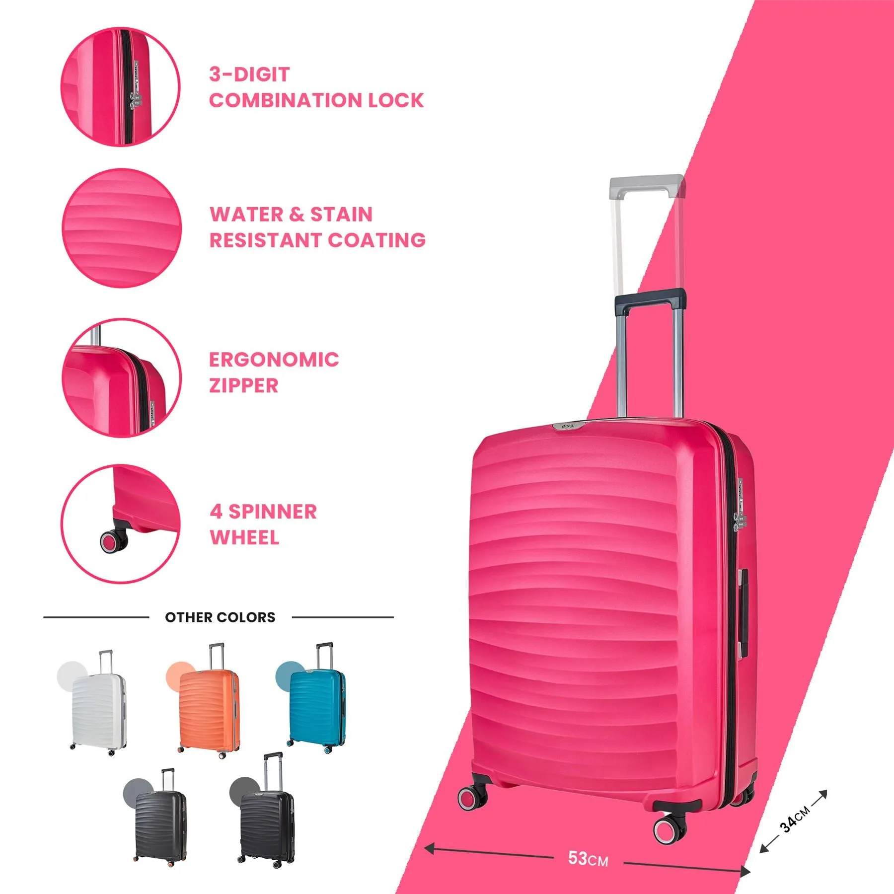 Luggage Suitcase Travel Bag Carry On Hand Cabin Check in Expandable Hard-Shell 4 Spinner Wheels Trolley Set | Sunwave