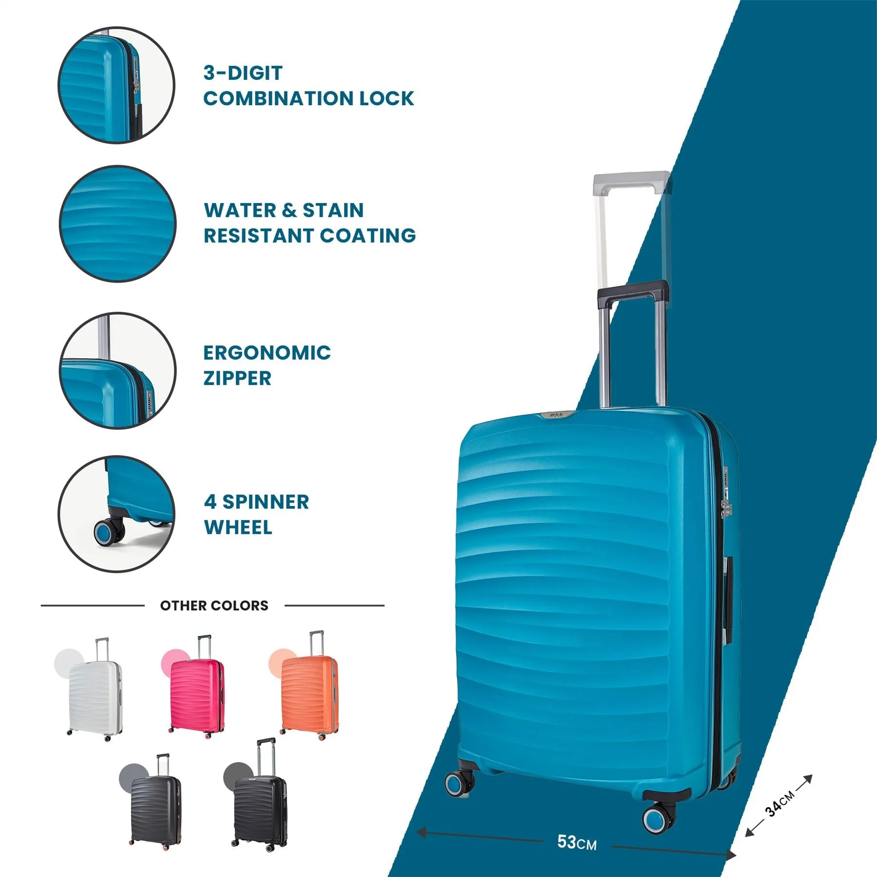 Luggage Suitcase Travel Bag Carry On Hand Cabin Check in Expandable Hard-Shell 4 Spinner Wheels Trolley Set | Sunwave