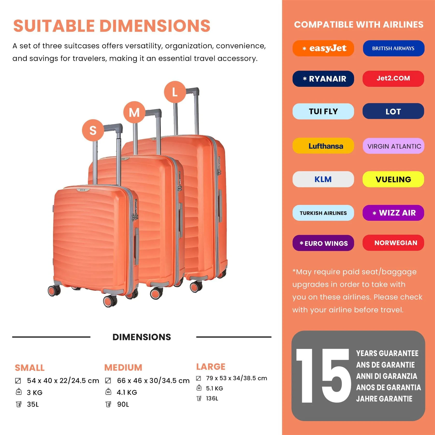 Luggage Suitcase Travel Bag Carry On Hand Cabin Check in Expandable Hard-Shell 4 Spinner Wheels Trolley Set | Sunwave