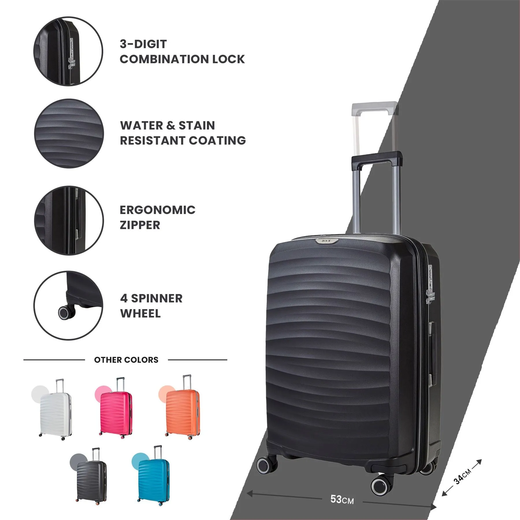 Luggage Suitcase Travel Bag Carry On Hand Cabin Check in Expandable Hard-Shell 4 Spinner Wheels Trolley Set | Sunwave