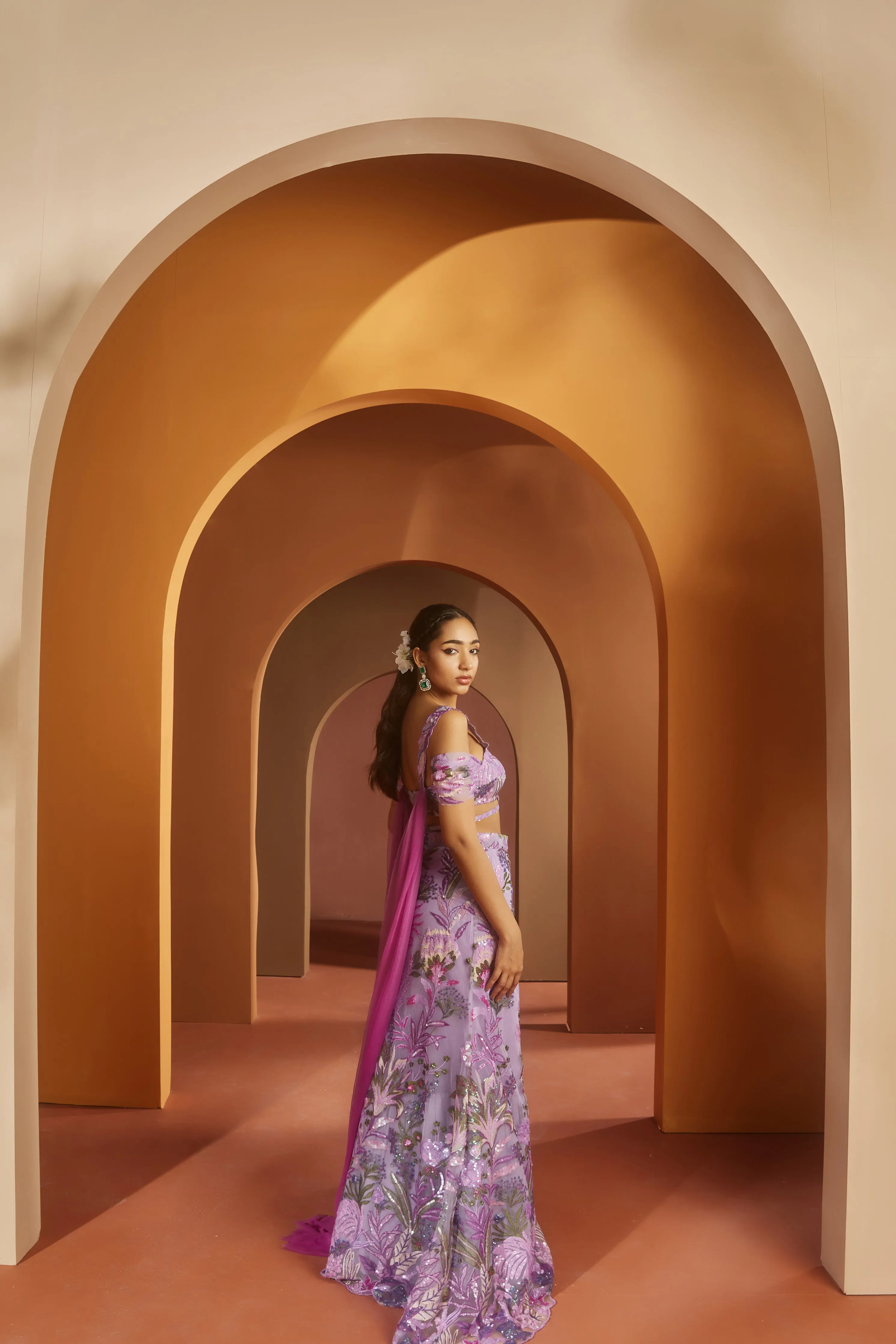 Maheen Purple Floral Sequin Lehenga