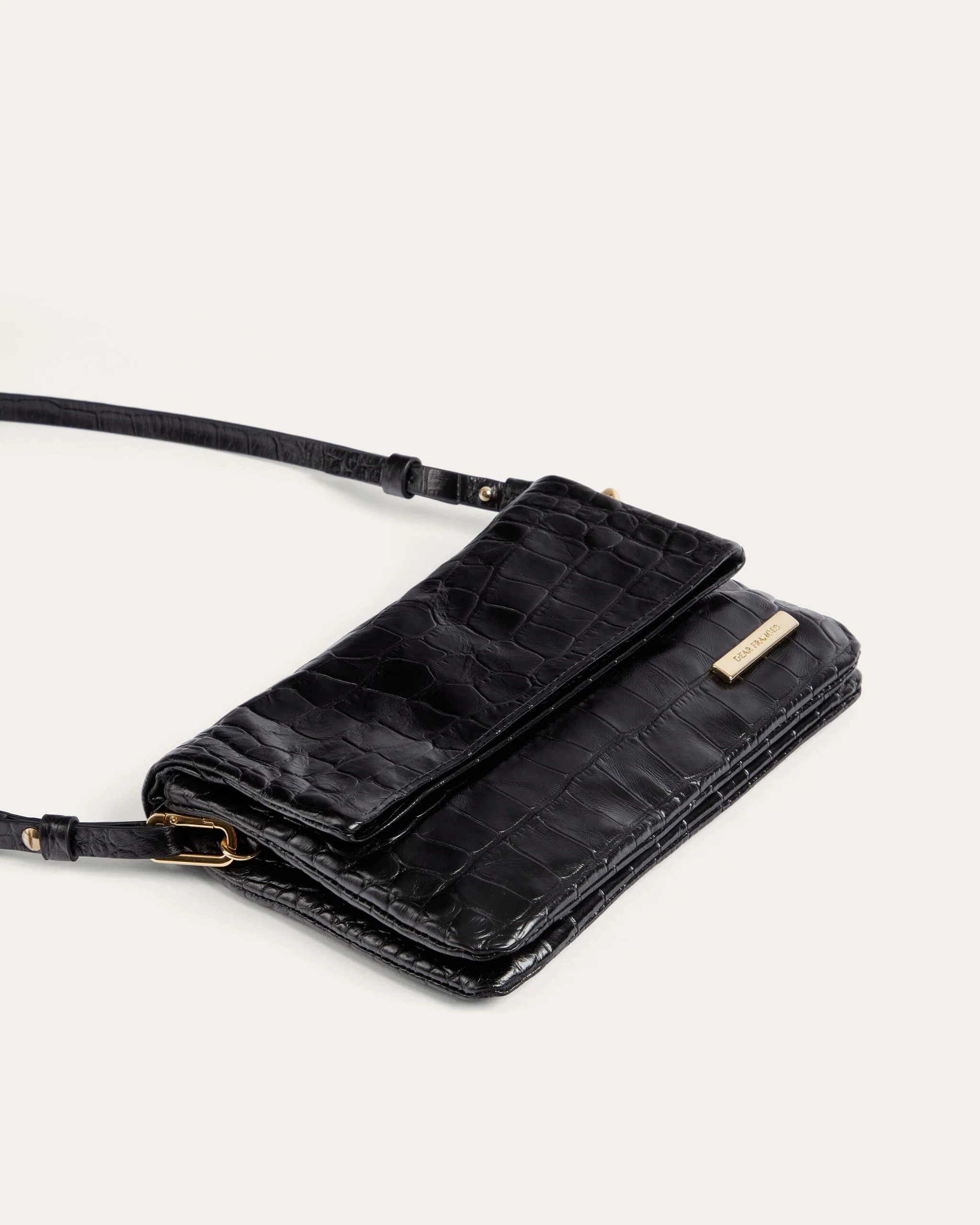 Mari Small Crossbody, Black Croco