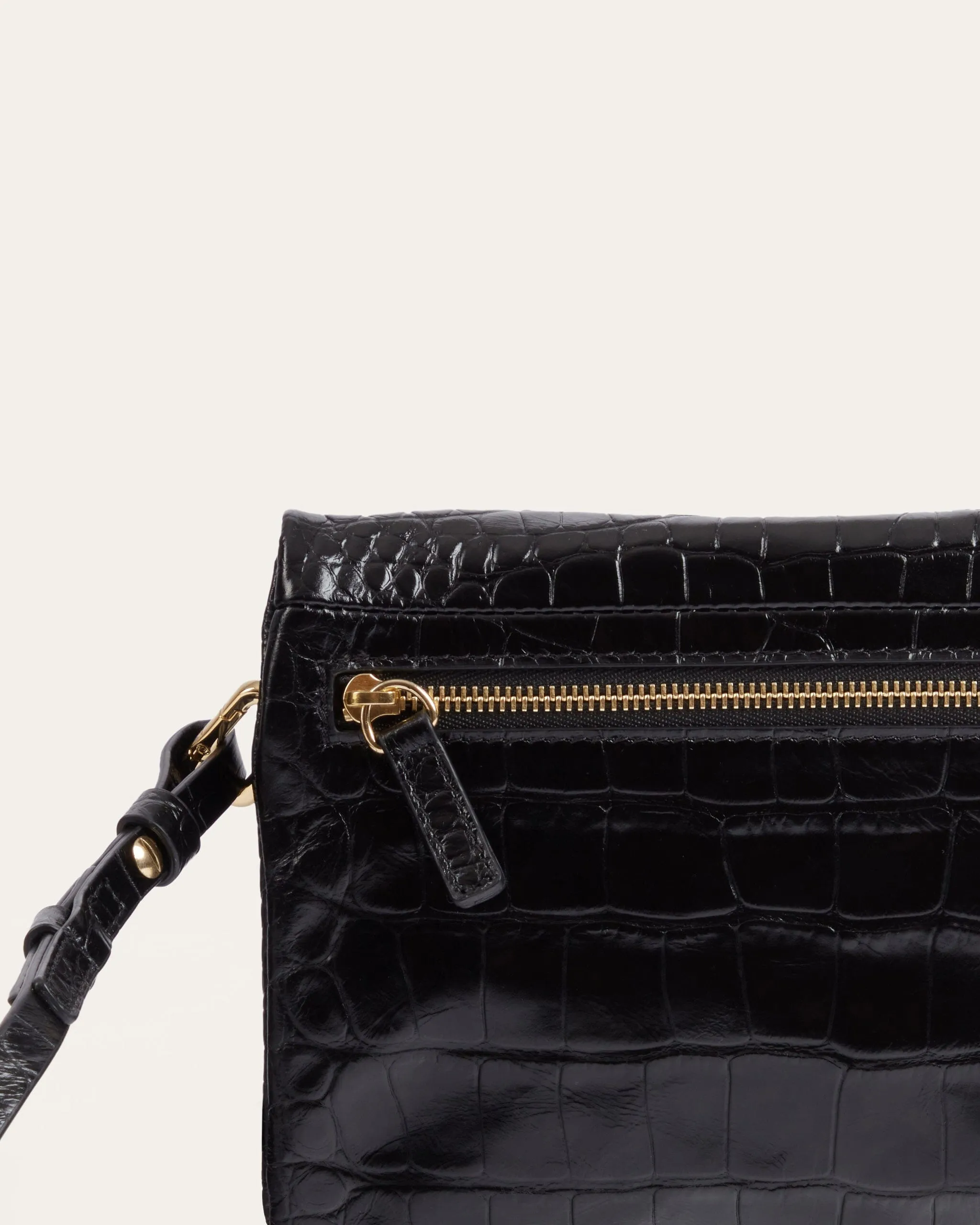 Mari Small Crossbody, Black Croco