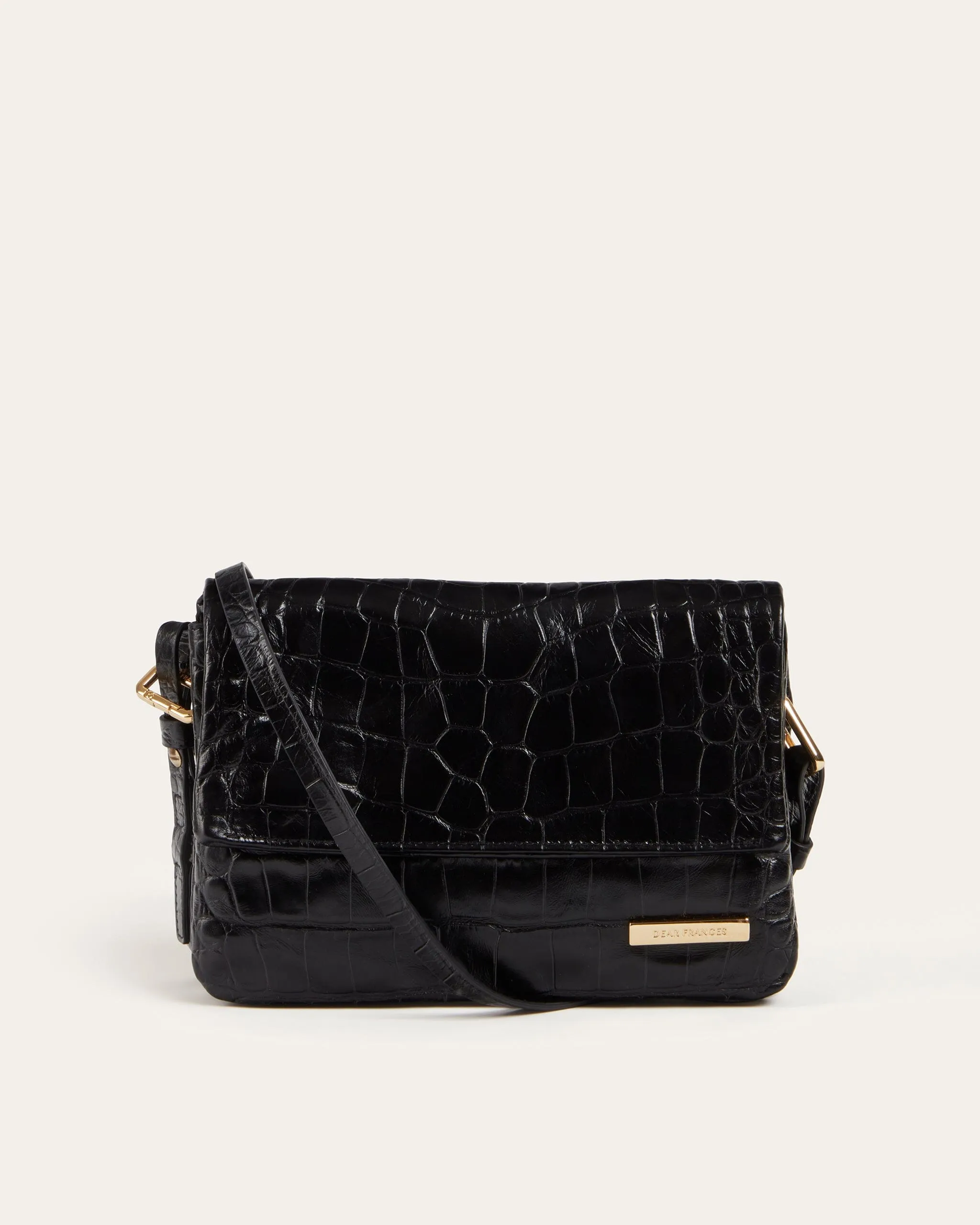 Mari Small Crossbody, Black Croco