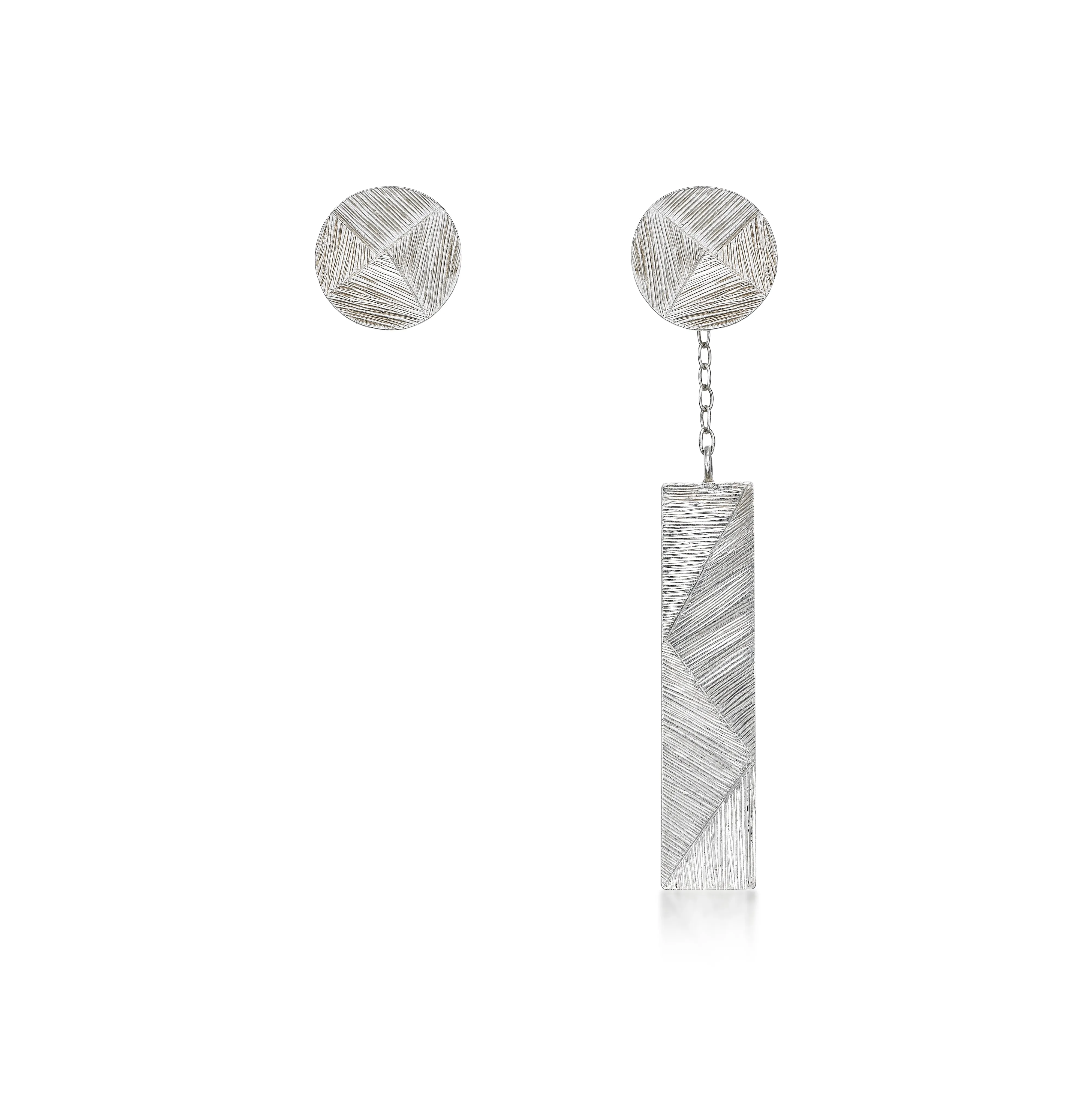 Natalie Wong- Geometric Shapes Dangle  Earrings with Hand Engraving