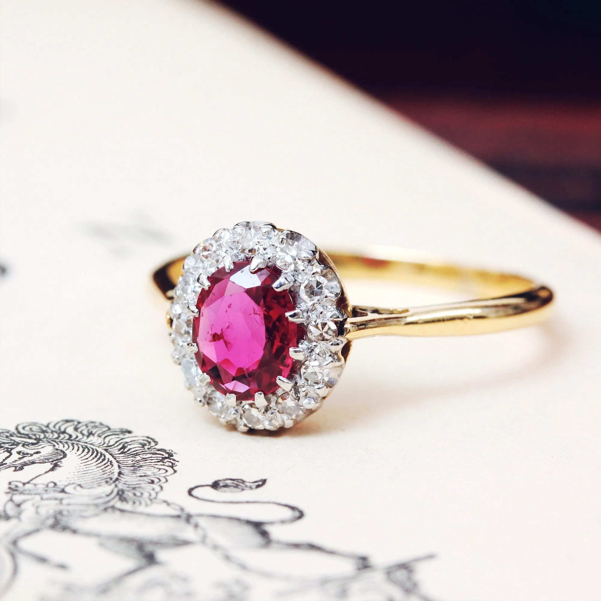 Perfect Harmony Vintage Ruby & Diamond Cluster Ring