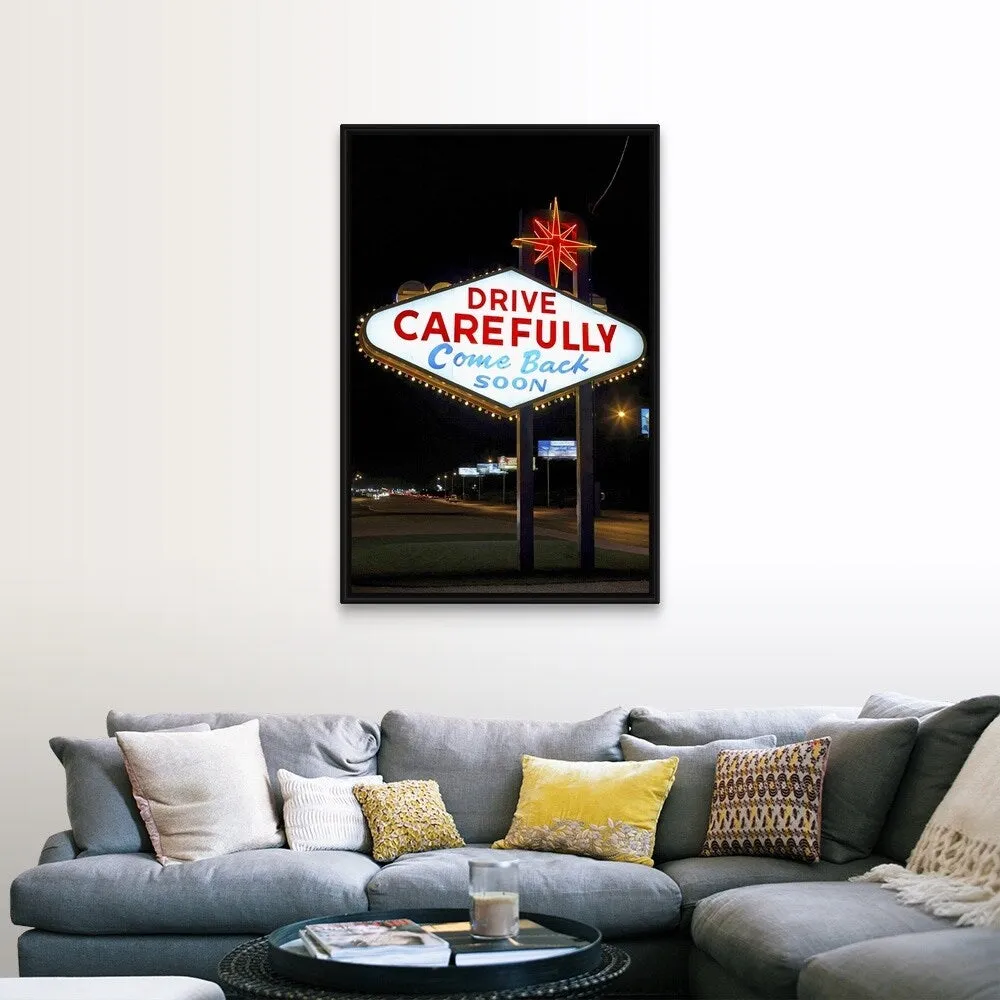 ""Drive carefully, come back soon" sign, Las Vegas, Nevada" Black Float Frame Canvas Art