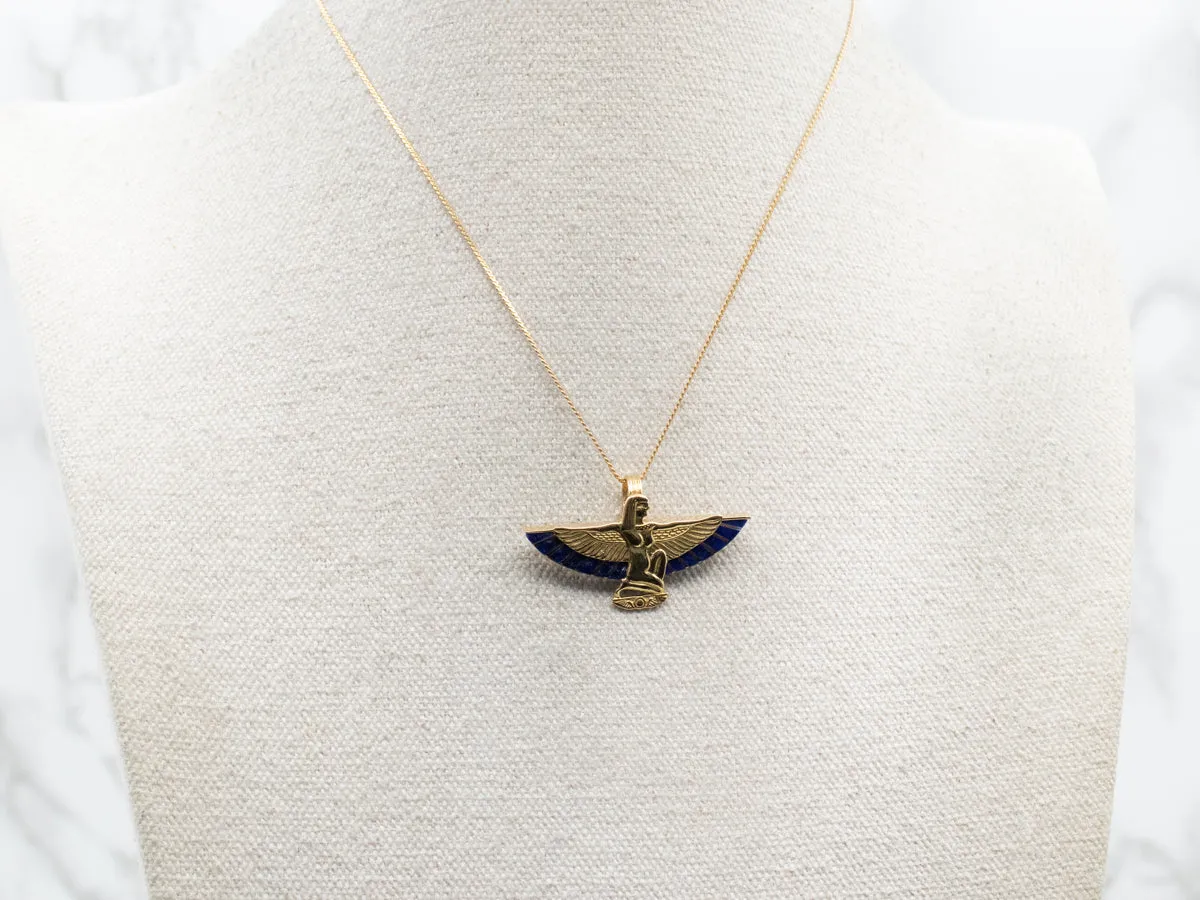 *RESERVED* 18k Yellow Gold Isis Egyptian Winged Goddess Lapis Pendant