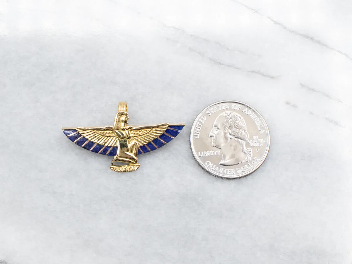 *RESERVED* 18k Yellow Gold Isis Egyptian Winged Goddess Lapis Pendant