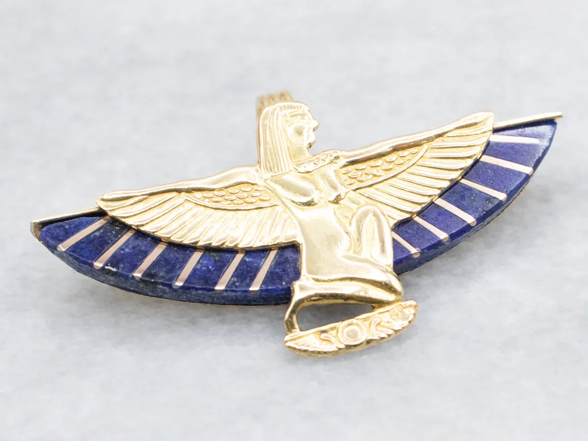 *RESERVED* 18k Yellow Gold Isis Egyptian Winged Goddess Lapis Pendant