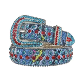 Rhinestone Snake Texture Strap With Red and Blue Studded Belt