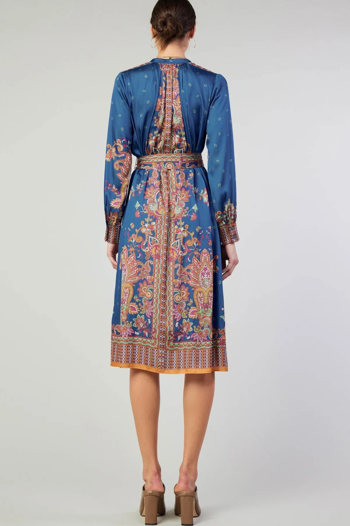 SILKY PAISLEY DRESS WITH BELT