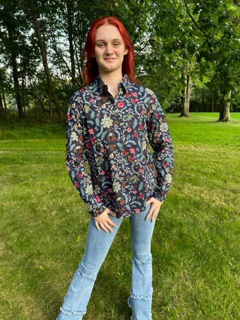 Western style Cowgirl print & patch shirt